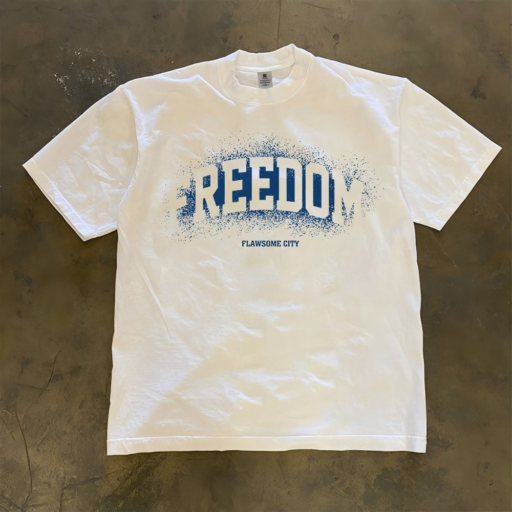 FREEDOM 印花太绝 美式个性t恤夏季纯棉短袖T恤男圆领宽松休闲