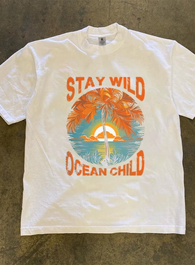 260g重磅不透美式潮流休闲时尚印花T恤夏季纯棉圆领短袖男款透气