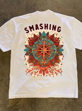 260g重磅不透缤纷太阳休闲时尚印花T恤夏季纯棉圆领短袖男款透气