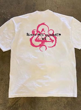 260g重磅不透小众设计古着感印花T恤夏季纯棉圆领短袖男女同款