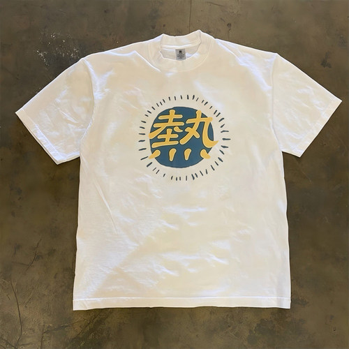 100%纯棉 小众设计个性印花T恤夏季圆领短袖男士青年宽松运动休闲