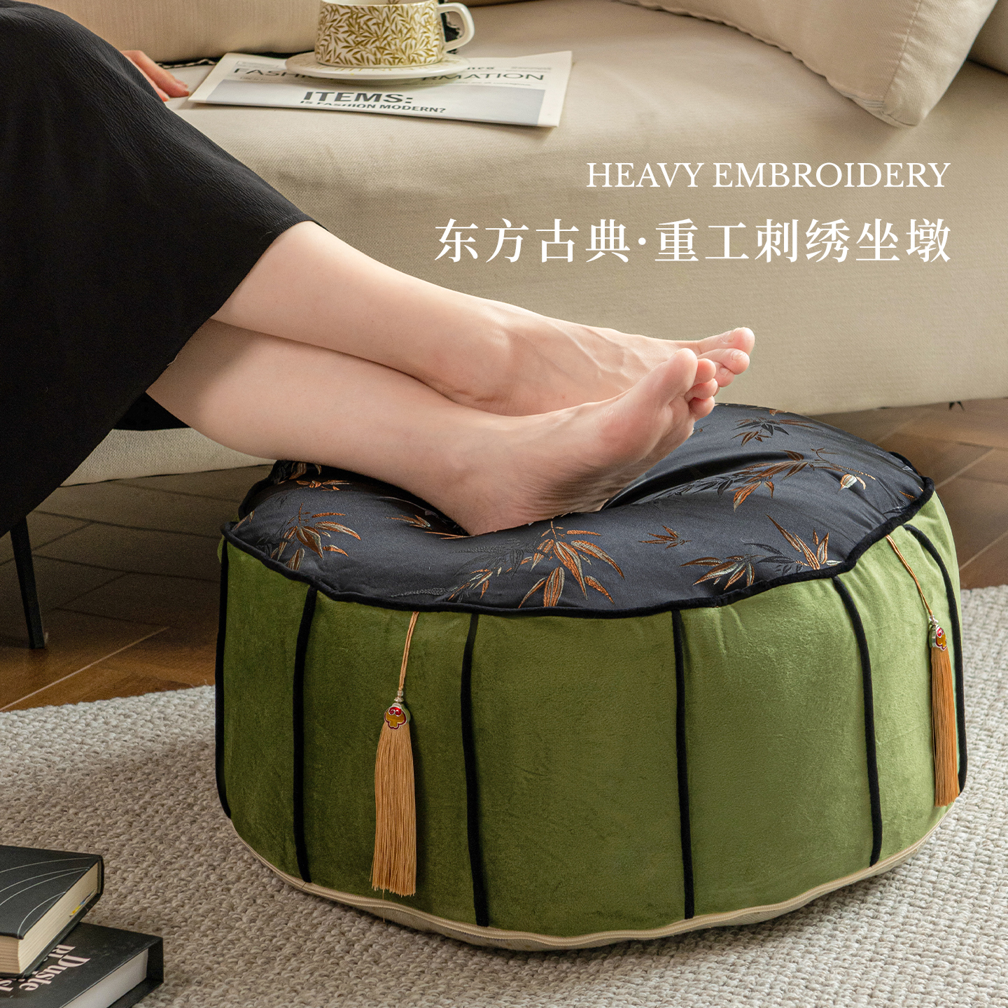 2025新款复古刺绣款短毛绒坐墩垫