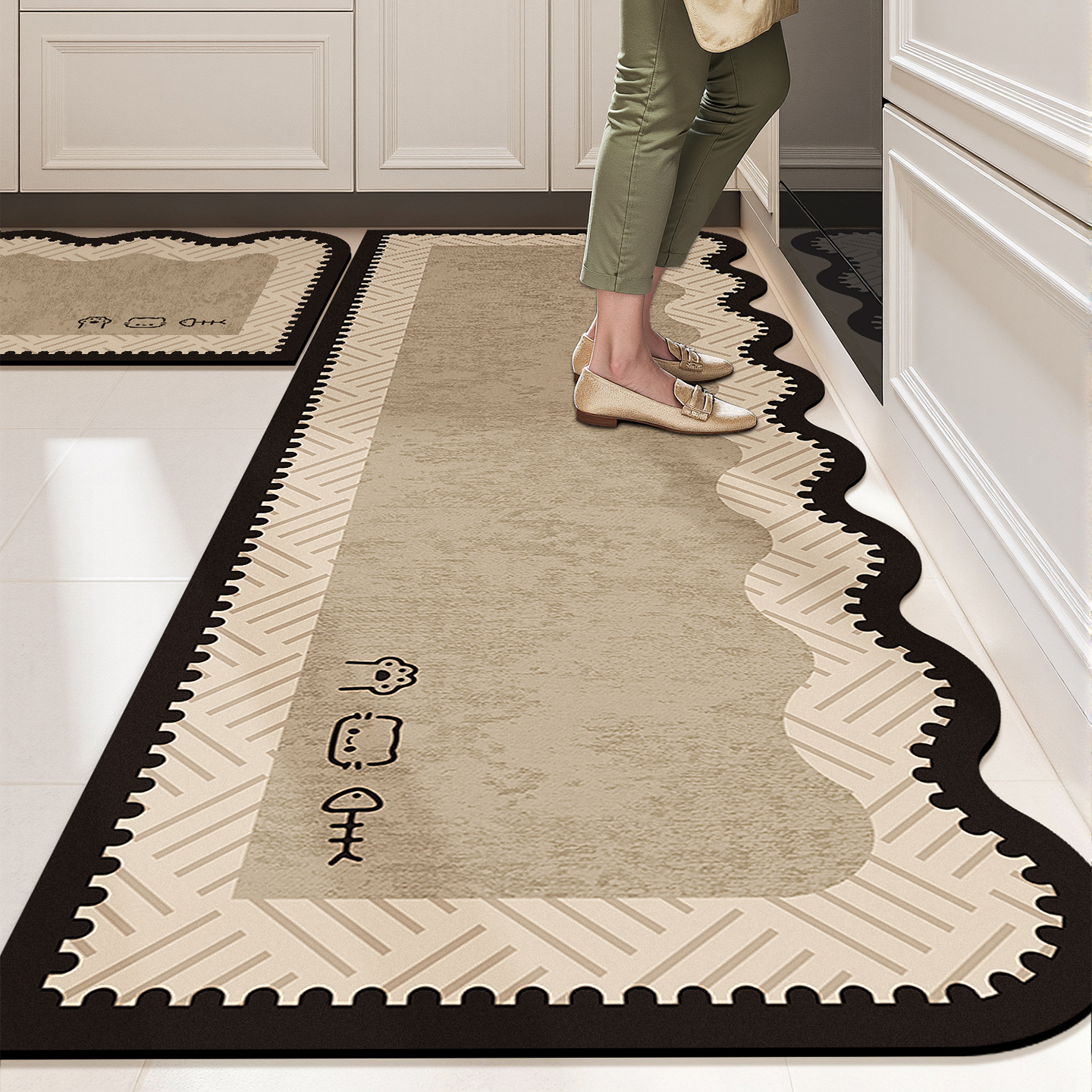 法式卡通硅藻泥厨房专用地垫防滑