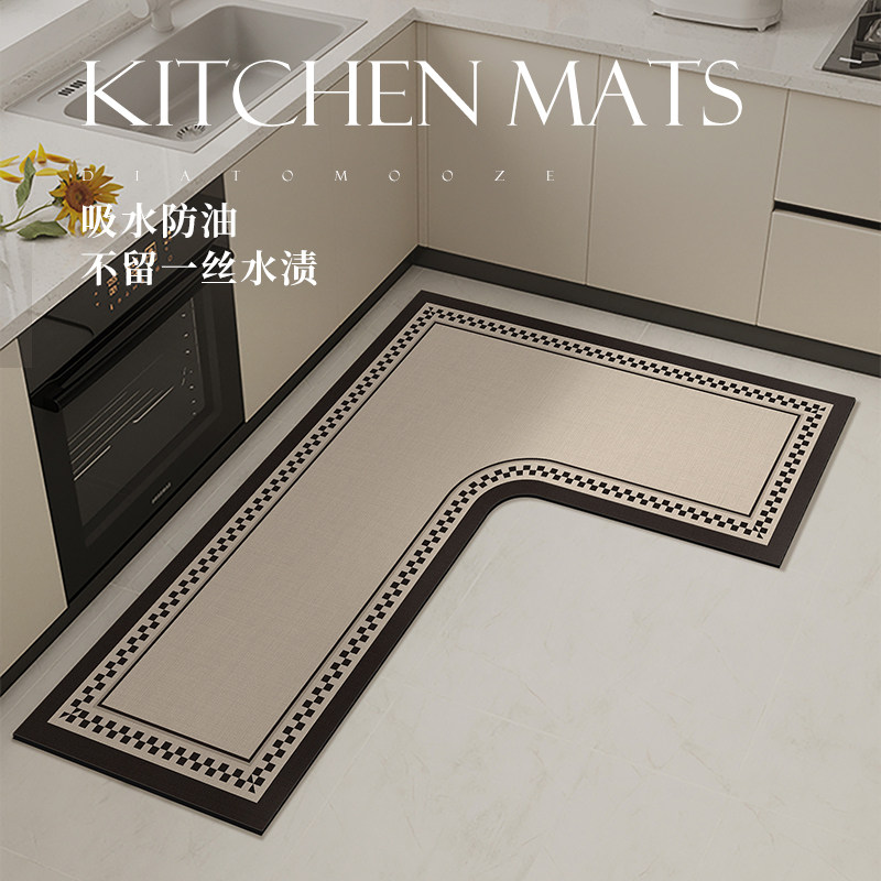 厨房专用防滑防油l形地垫2024新款硅藻泥吸水可擦免洗耐脏地毯垫,居家布艺,厨房地垫,淘宝优惠券,粉丝福利购,淘宝优惠卷