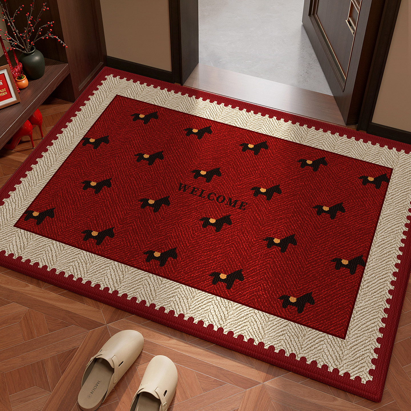 马年红色入户门地垫家用防滑新年喜庆地毯耐脏除尘玄关可裁剪门垫,居家布艺,入户地垫,淘宝优惠券,粉丝福利购,淘宝优惠卷