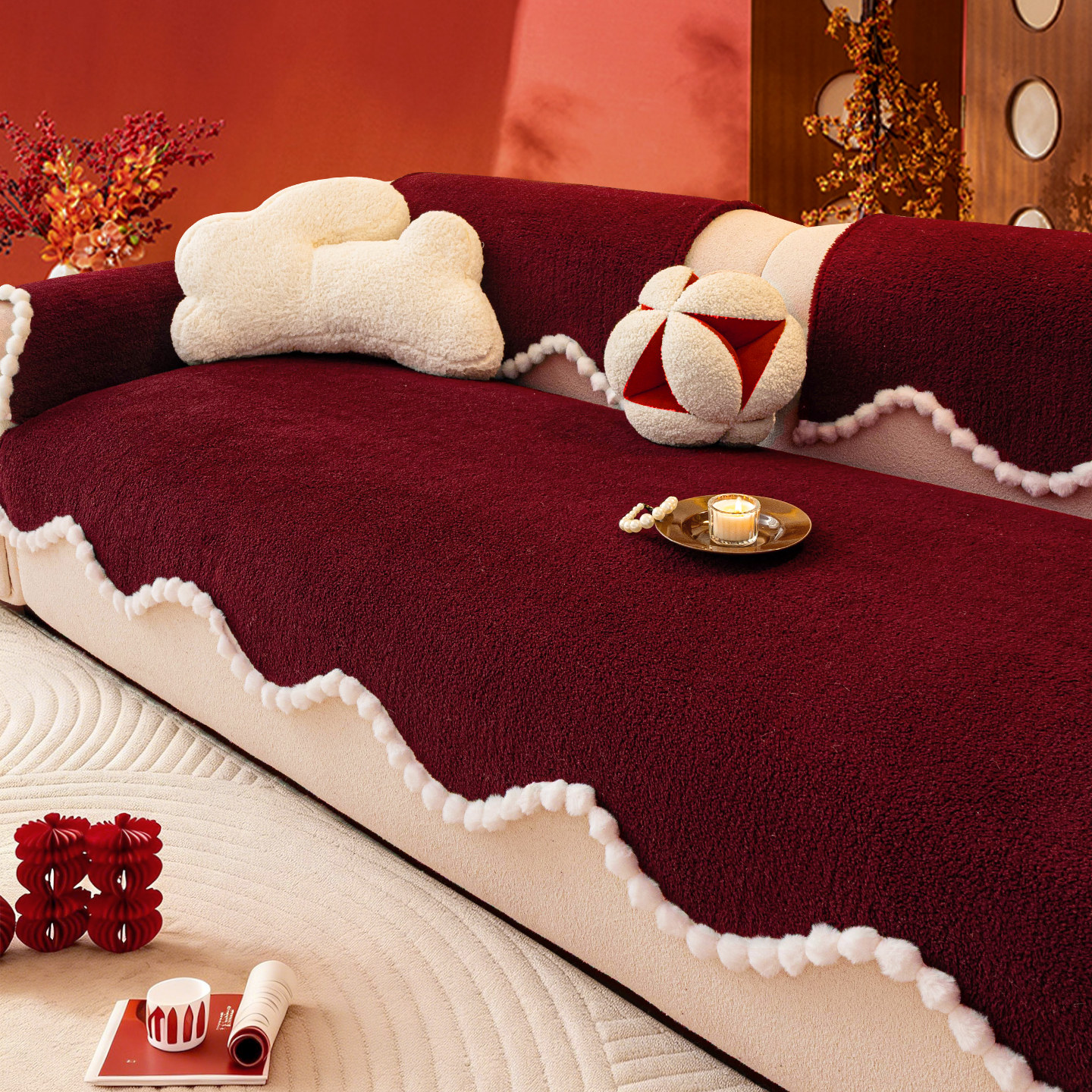 【新年开门红】喜庆异形加厚毛绒沙发垫2026年新款防滑沙发坐垫子