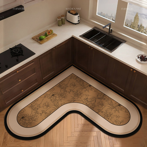 厨房专用硅藻泥L形地垫中古风