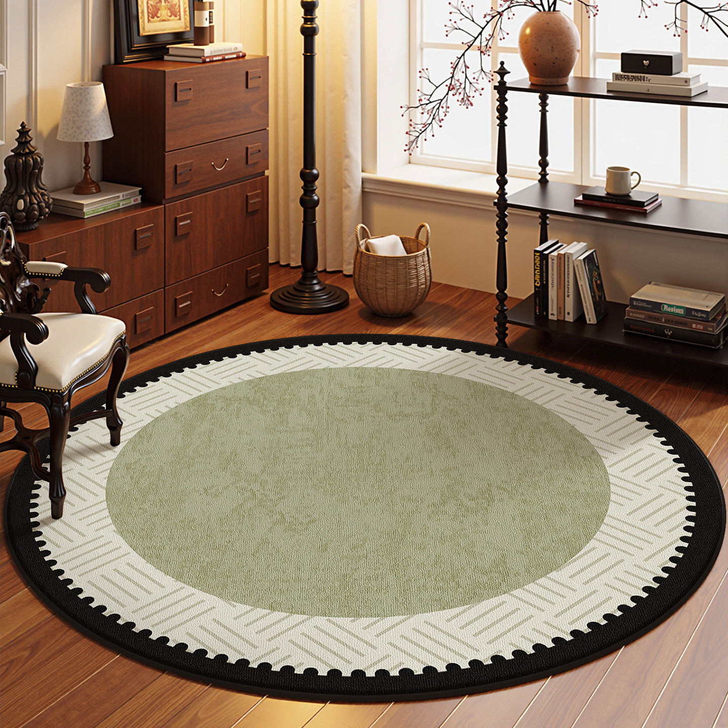 2025新款法式中古风圆形地毯客厅卧室床边毯子防滑免洗可擦地垫子,居家布艺,地毯,淘宝优惠券,粉丝福利购,淘宝优惠卷