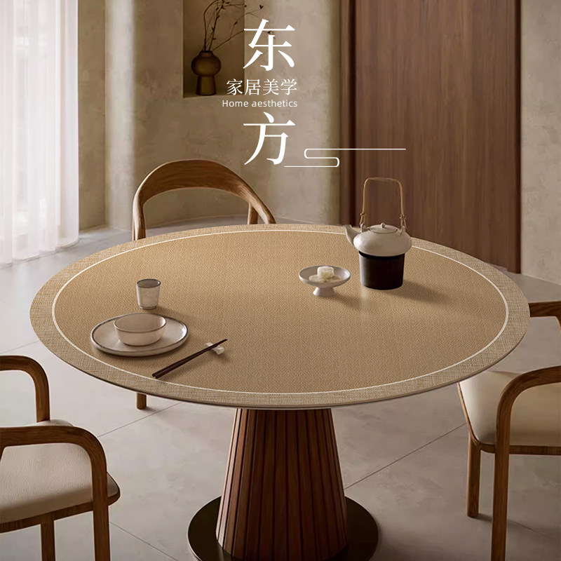 原木风防水长效防圆形餐桌垫