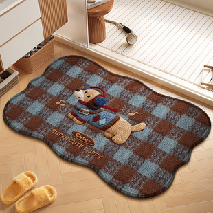 2026新款卡通浴室吸水地垫卫生间防滑脚垫亚麻编织洗手间耐脏地毯
