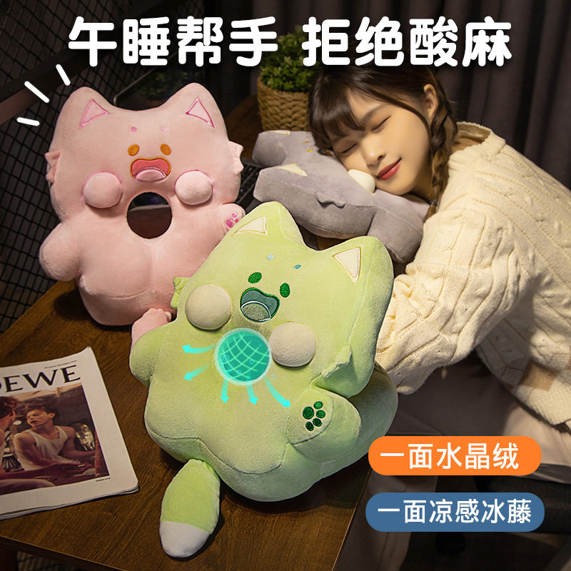新款卡通嘟嘟猫午睡枕凉席趴趴枕
