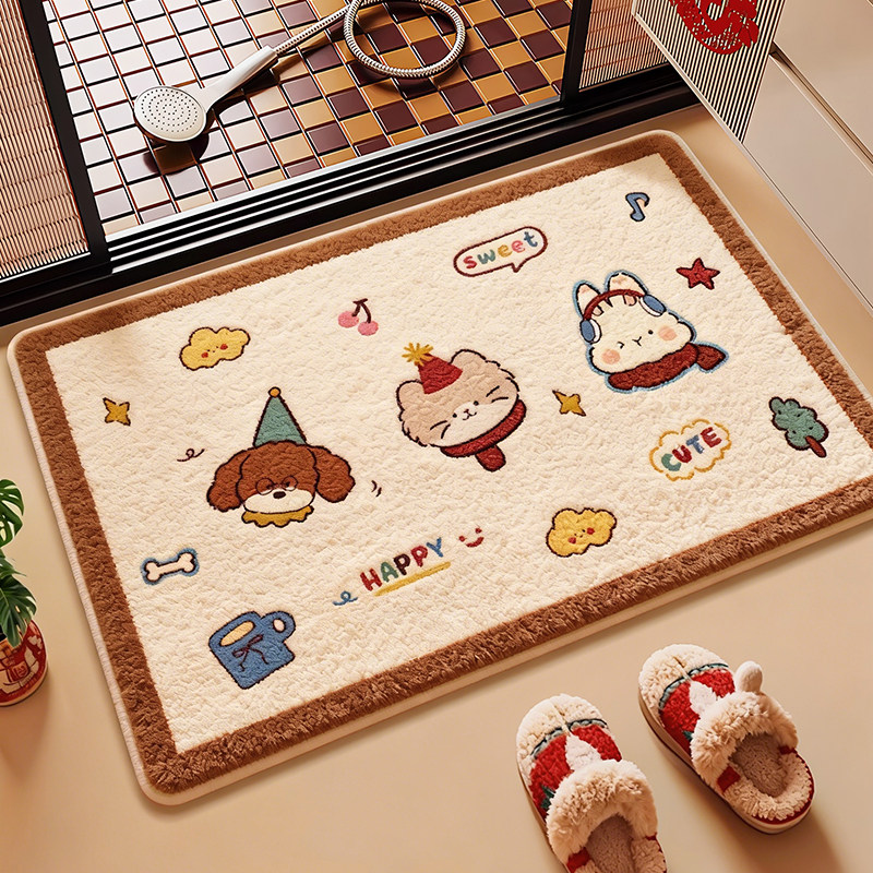 2026新款卡通小狗仿羊绒地毯吸水浴室地垫加厚防滑脚垫卫生间垫子
