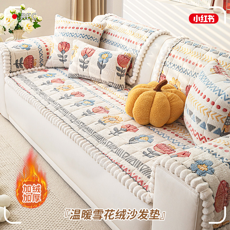 波西米亚风加厚直边毛绒沙发座垫2025冬季新款固定防滑沙发坐垫子