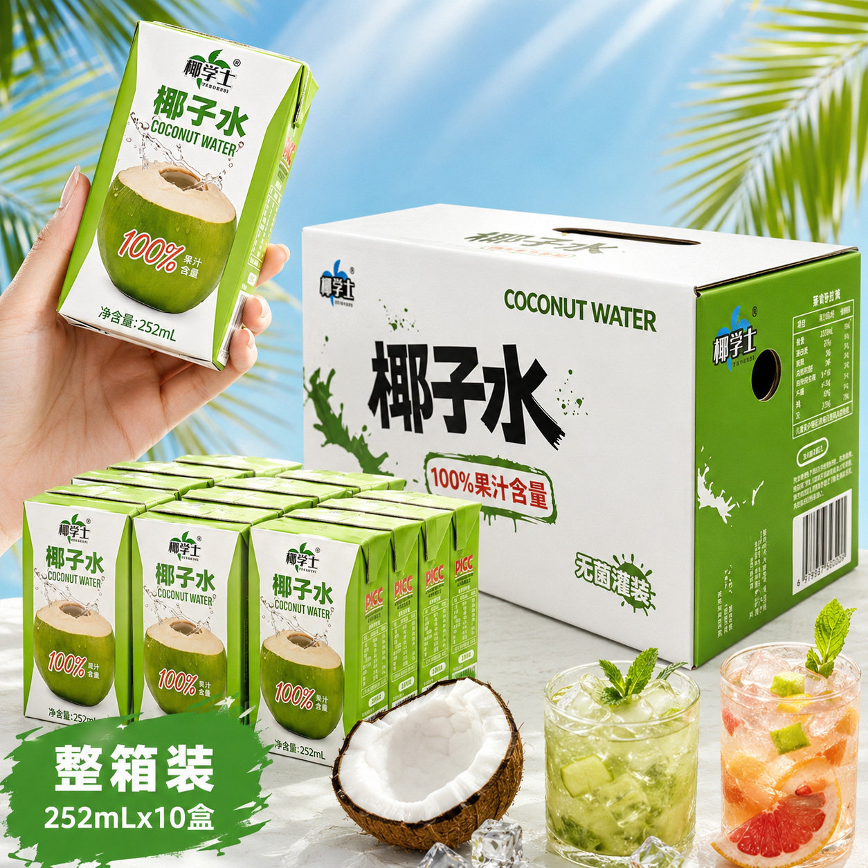 椰学士新品椰子水252ml10纯果蔬汁/纯果汁