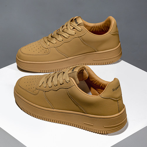 复古大黄棕色男鞋低帮休闲小白鞋