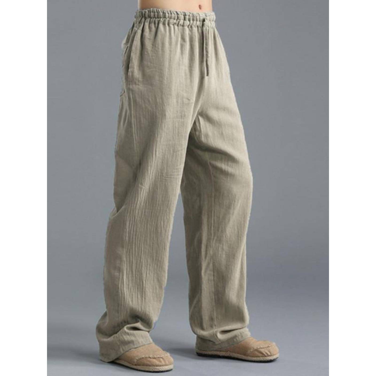 Cotton Linen Loose Trousers Men Summer Cargo Pants 亚麻男裤