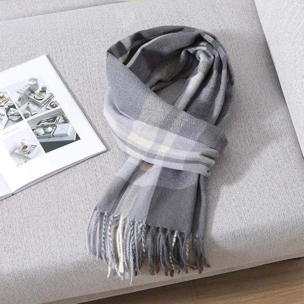 2023 Winter Cashmere Scarf for Men Plaid Color Warm Pashmina