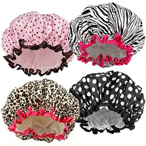 1PC Waterproof Shower Cap Leopard Print Double Layer Elastic