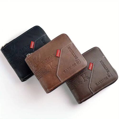 Trendy Splicing Fashion PU Retro Wax Oil Leather Short Style