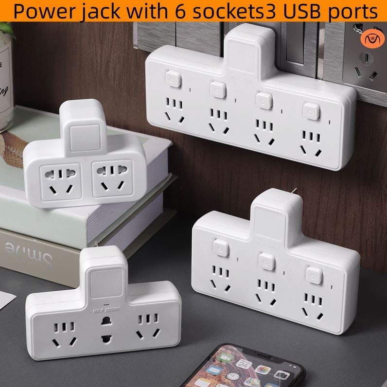 power strip with 6 outlets and 3 usb ports extension cord