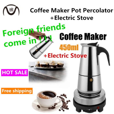 Stainless Moka Coffee Maker Pot Percolator+Electric stove