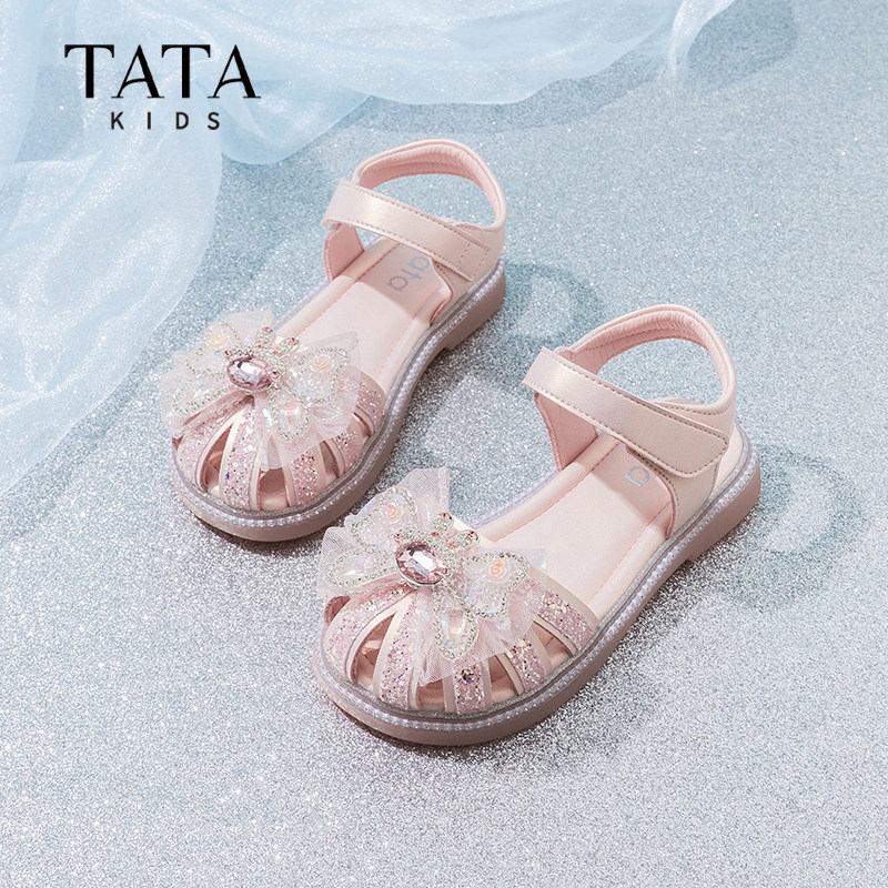 TATA他她童鞋女童凉鞋夏季新款小女孩水晶公主鞋儿童软底包头鞋子