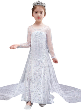 女童爱莎长裙cosplay冰雪奇缘服