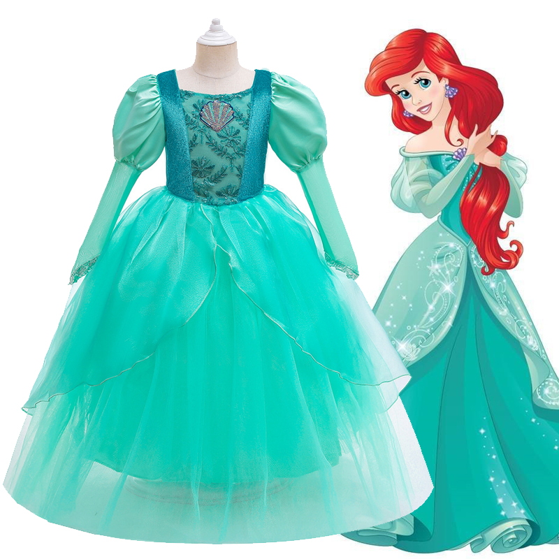 女童美人鱼爱丽儿公主裙灯笼袖