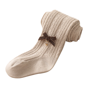 女童打底裤秋冬外穿加绒加厚儿童蝴蝶结连裤袜冬天婴儿纯棉打底袜