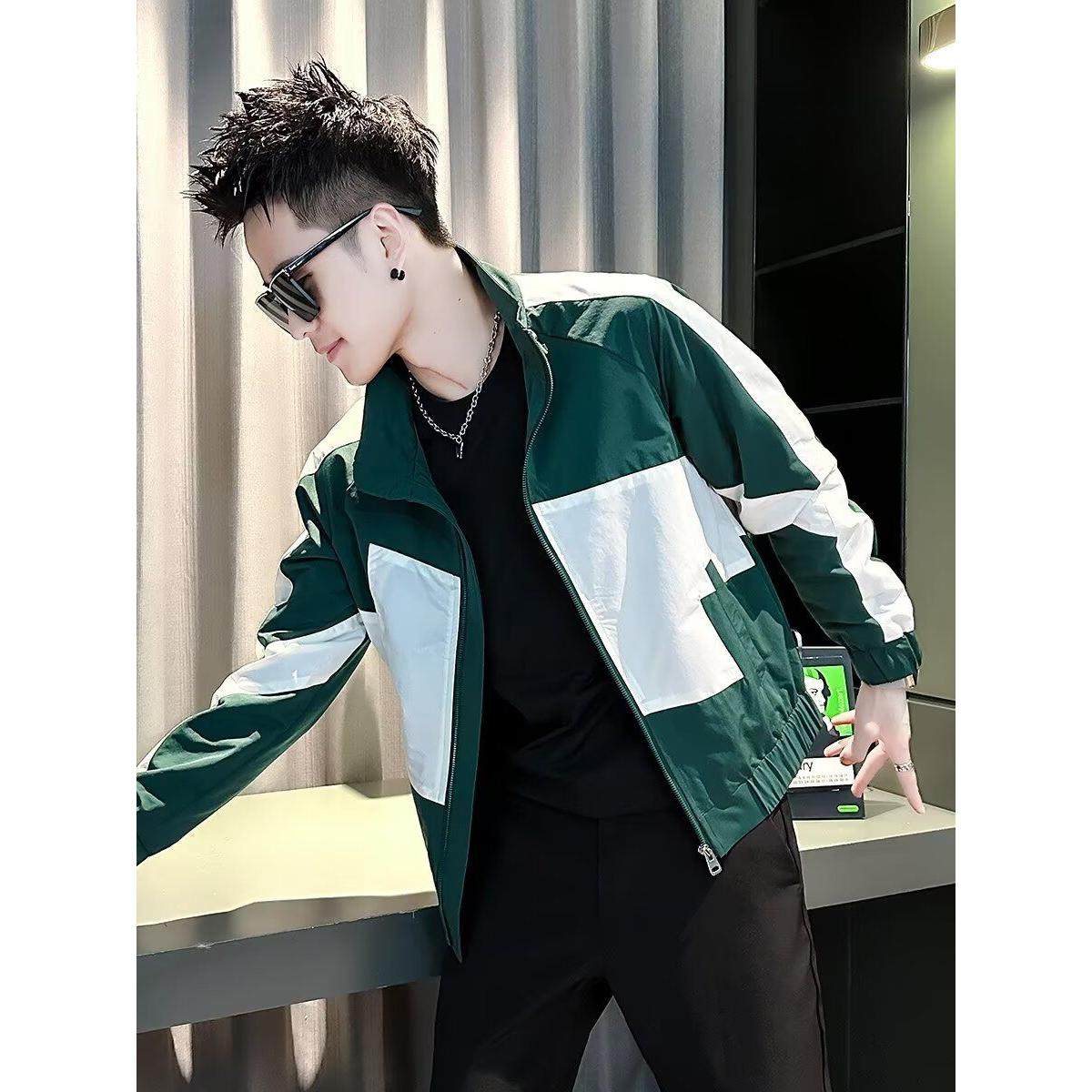 痞帅风炸街夹克男款拼色潮流帅气上衣2025新款春秋高级感潮牌外套