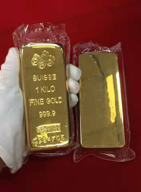 仿真庞博瑞c士金条金砖金店银行实心铜镀金1000克样品金条道具摆