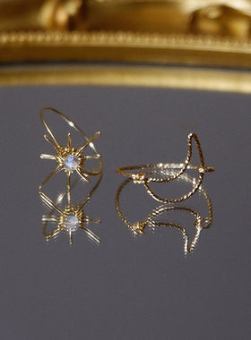 2022新款手作八芒星月浪漫戒指拉长石精致设计感神秘小众叠戴女