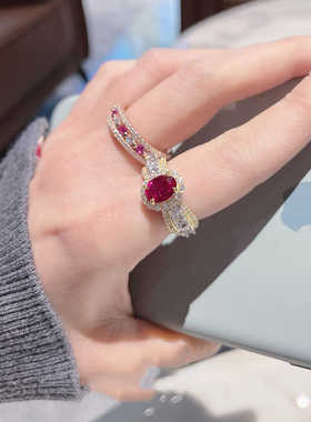 红锆石丝带小众蝴蝶结戒指优雅