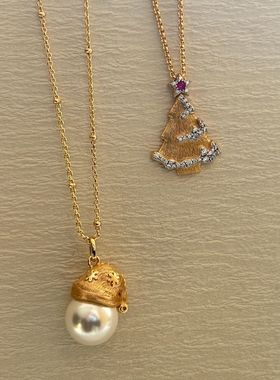 轻奢意大利金色拉丝圣诞帽圣诞树项链复古系列高级气质精致锁骨链