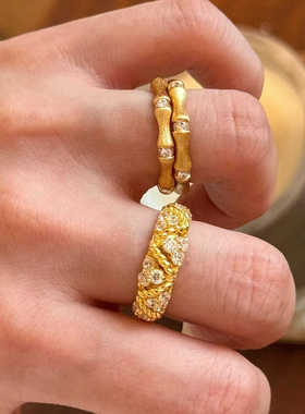 精致镶钻菠萝包麻花质感指环高级