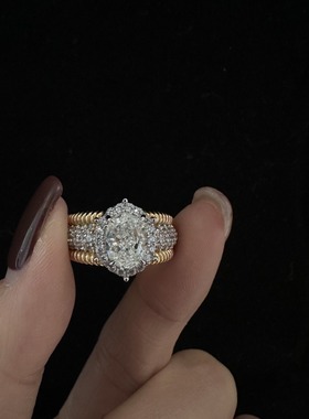 编织麻绳鎏金满钻戒指