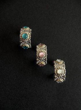 【冰蓝雏菊】意大利重工轻奢彩宝雏菊指环复古设计拉丝花朵精致女