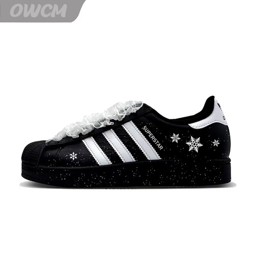 Adidas originals 贝壳头蕾丝雪花时尚百搭休闲板鞋女子定制鞋