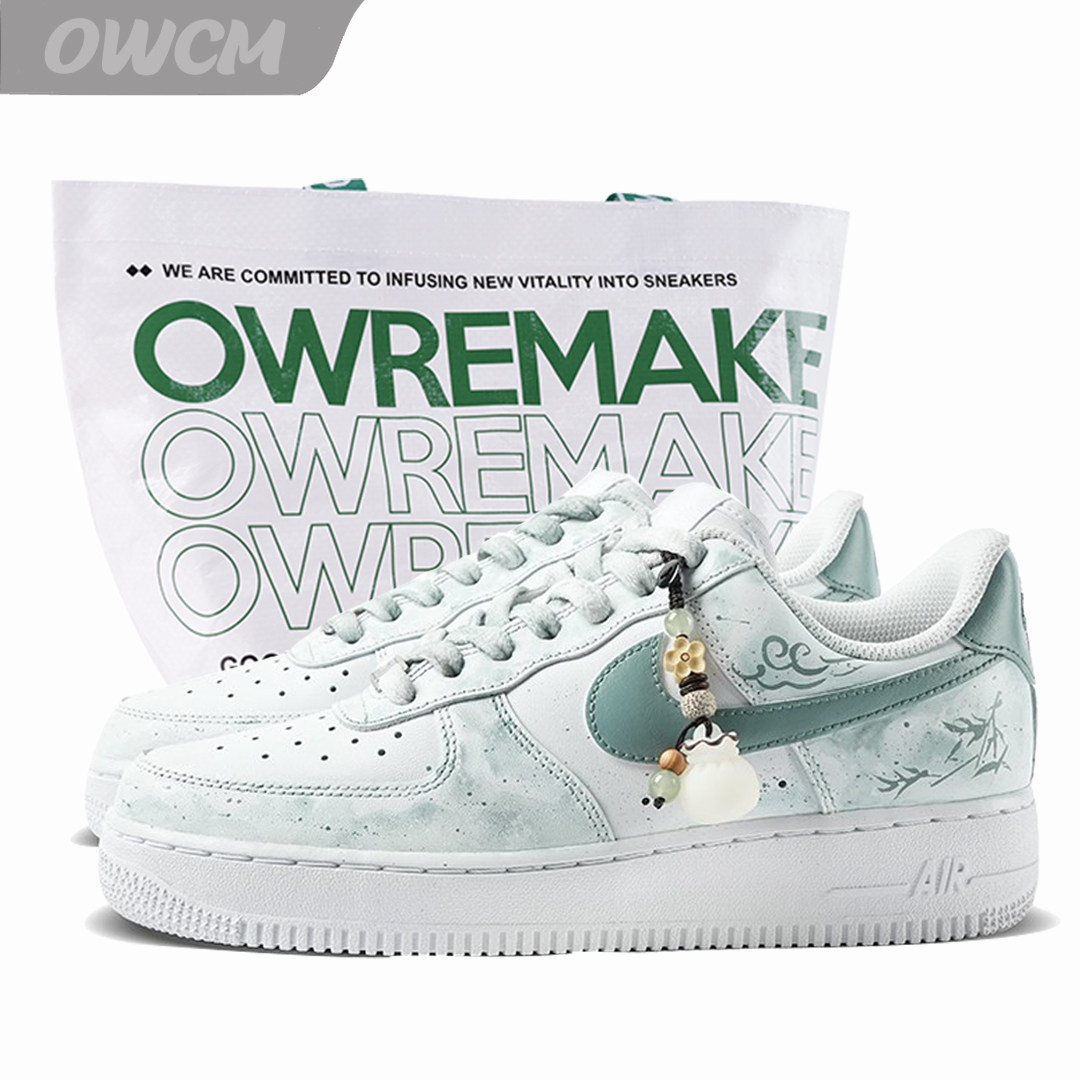 Nike Air Force 1 AF1青色烟雨水墨风低帮休闲板鞋男女鞋定制鞋,运动鞋new,板鞋,淘宝优惠券,粉丝福利购,淘宝优惠卷