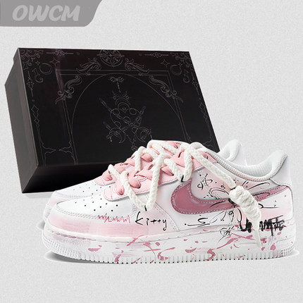 Nike Air Force 1 AF1空军一号粉色回忆涂鸦休闲板鞋男女鞋定制鞋
