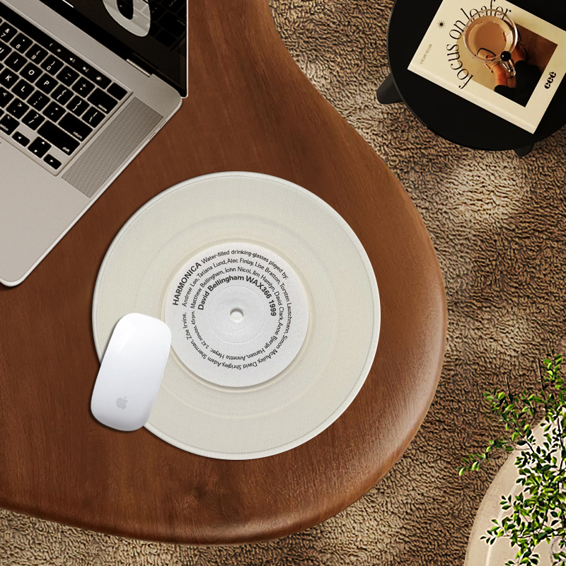 唱片鼠标垫小号女生电脑办公桌垫高颜值圆形创意鼠标垫子白色简约