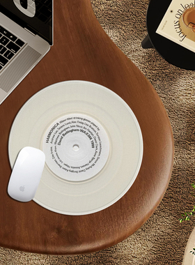 唱片鼠标垫小号女生电脑办公桌垫高颜值圆形创意鼠标垫子白色简约