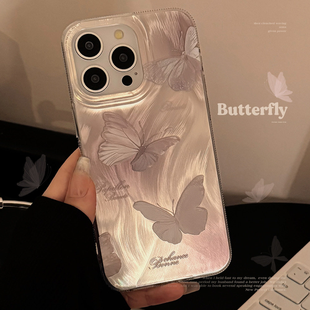 高级感梦幻粉色蝴蝶适用iPhone16promax手机壳苹果14pro新款12奢华羽纱11小众13pro女14创意防摔15全包手机套