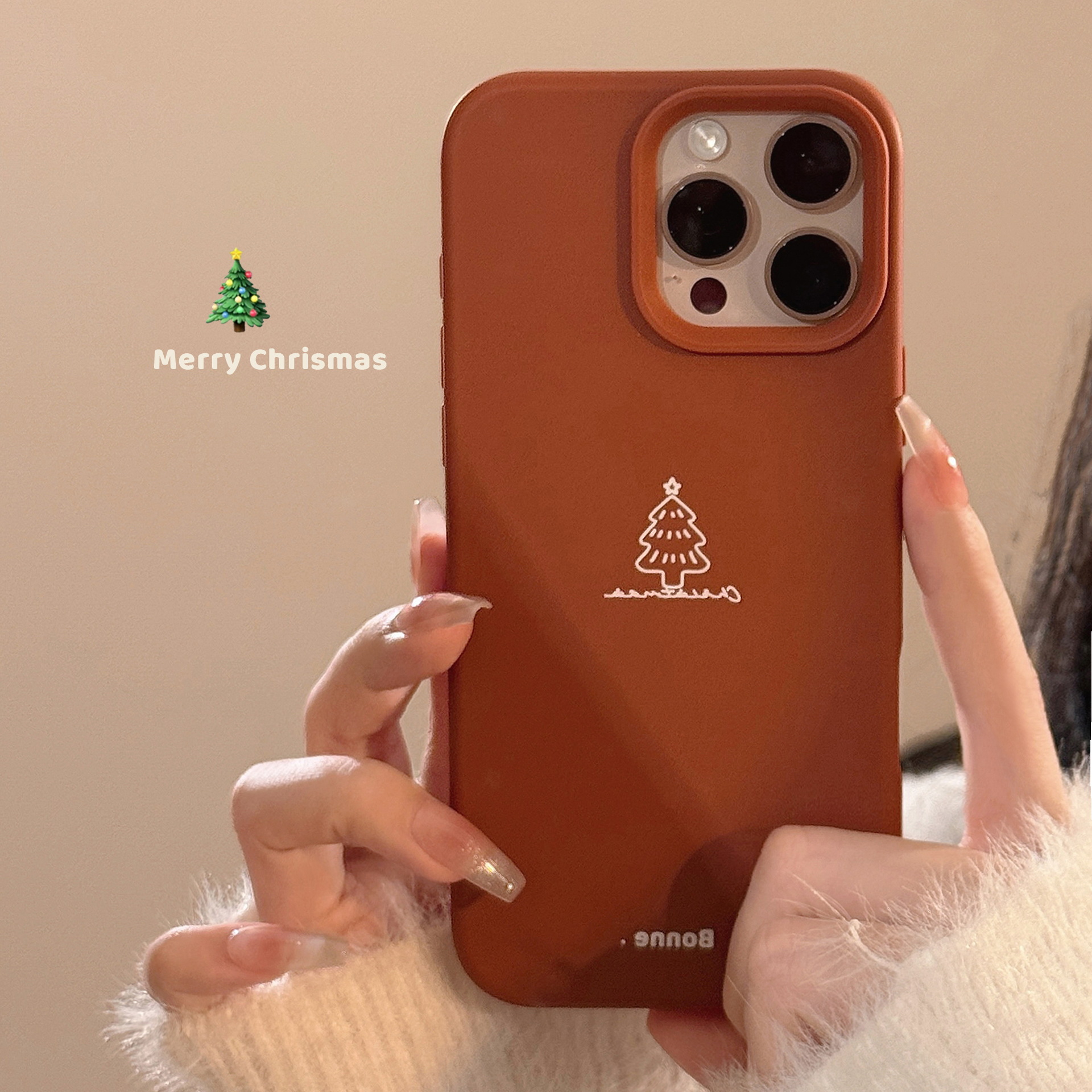 简约红色ins风小圣诞树适用iPhone16promax手机壳苹果15硅胶16plus全包14圣诞手机壳13pro防摔12软壳11保护套