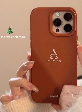 简约红色ins风小圣诞树适用iPhone16promax手机壳苹果15硅胶16plus全包14圣诞手机壳13pro防摔12软壳11保护套