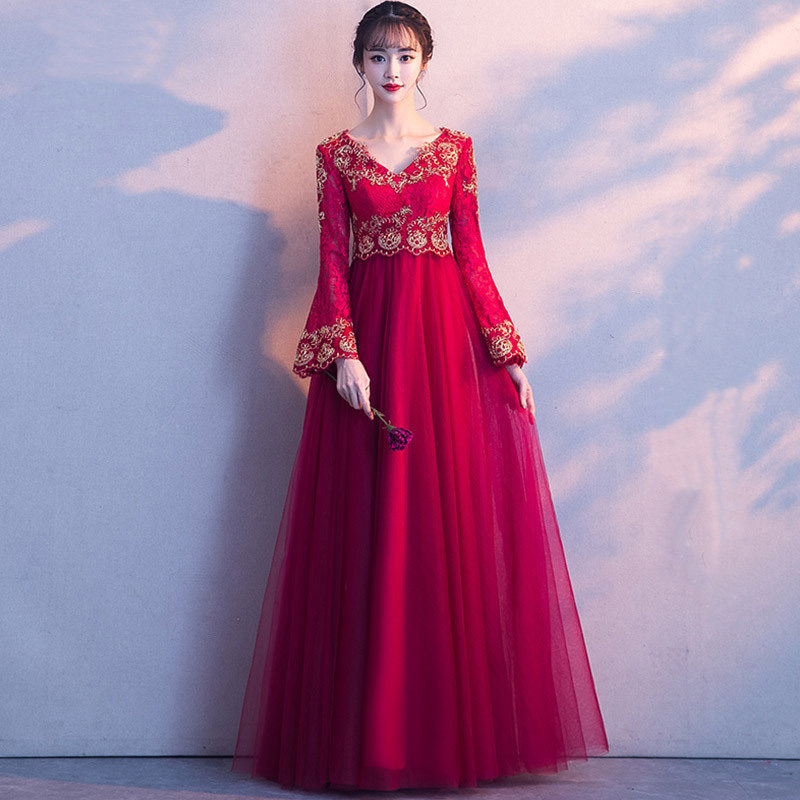 婚禮紀敬酒服2019新款時尚修身長袖V領長款新娘顯瘦中式夏季婚紗在類目 女裝/女士精品, 婚紗/旗袍/禮服, 禮服/晚裝中 - 來自Buy2taobao.com提供專業的淘寶代購服務