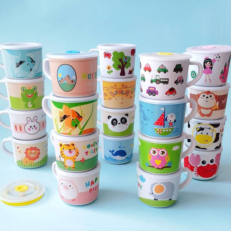 竹纤维儿童水杯幼儿园卡通可爱带盖小孩宝宝喝水杯家用刷牙漱口杯
