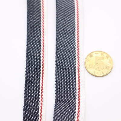 蓝白红色织斜纹条纹涤纶包边服装辅料装饰织1.6/2.1cm织带卷30码