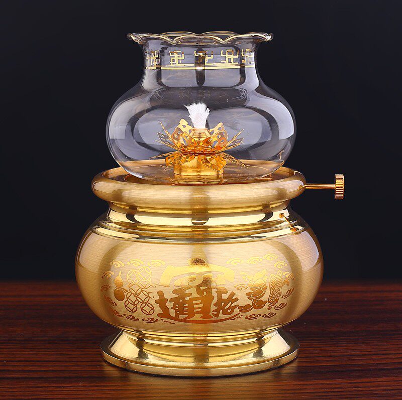 热销纯铜心经供佛莲花酥油灯招财素面佛前长明苏油灯防风调火佛具