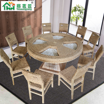 热销靠背藤椅藤桌火锅桌酒店餐厅藤家具餐桌椅餐桌圆桌大酒店饭店